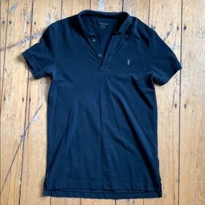 All Saints Black Woven Shortsleeve Polo